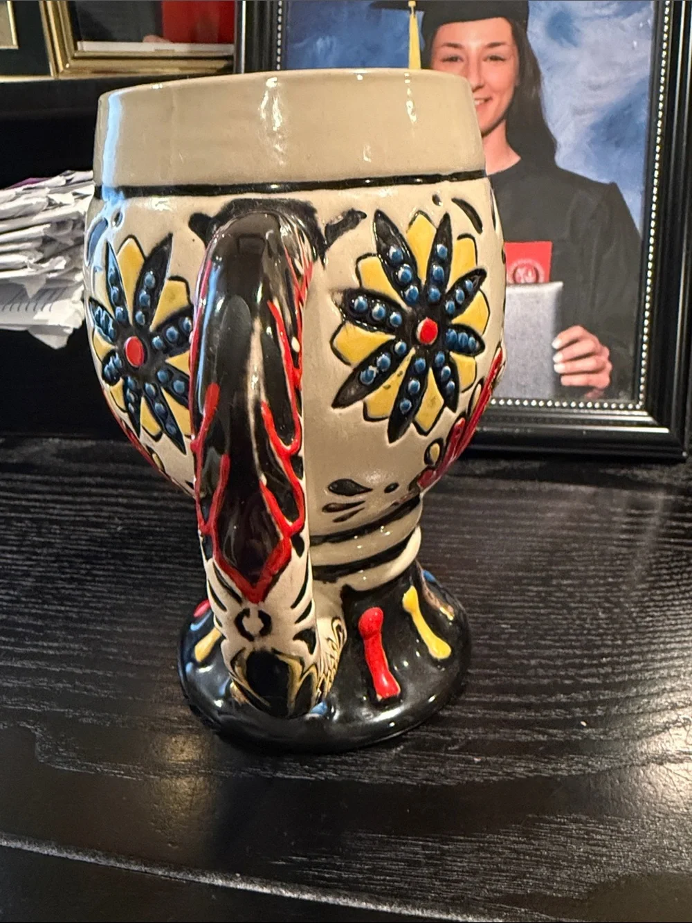 Hand-Painted Sugar Skull Ceramic Mug - Multicolor